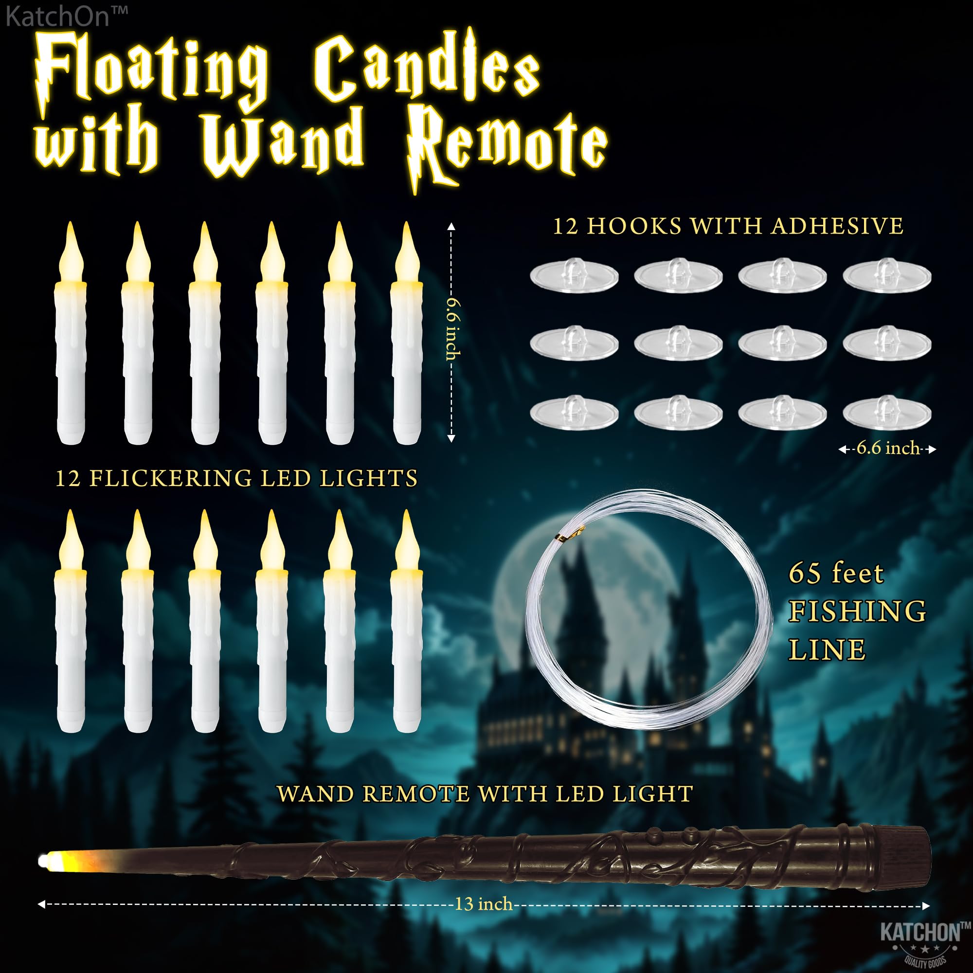 Katchon, Halloween Floating Candles With Wand Remote   12 Pcs, Magic Flickering Warm Light Flameless Floating Led Candle | Hallo